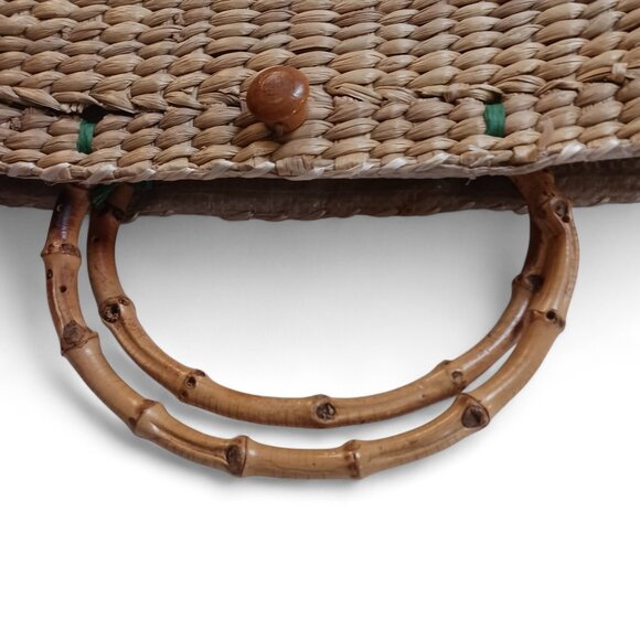 Vintage Hawaii Woven Straw Tote Bag w/ Bamboo Handles, Lined - Picture 10 of 14